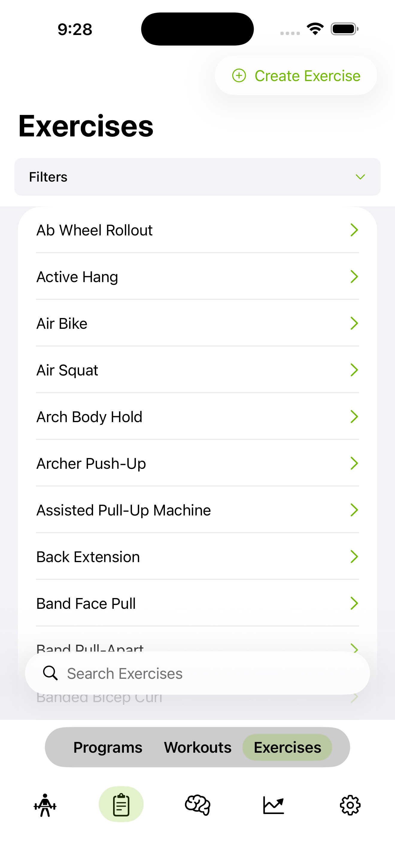 Exercise library with search and filtering